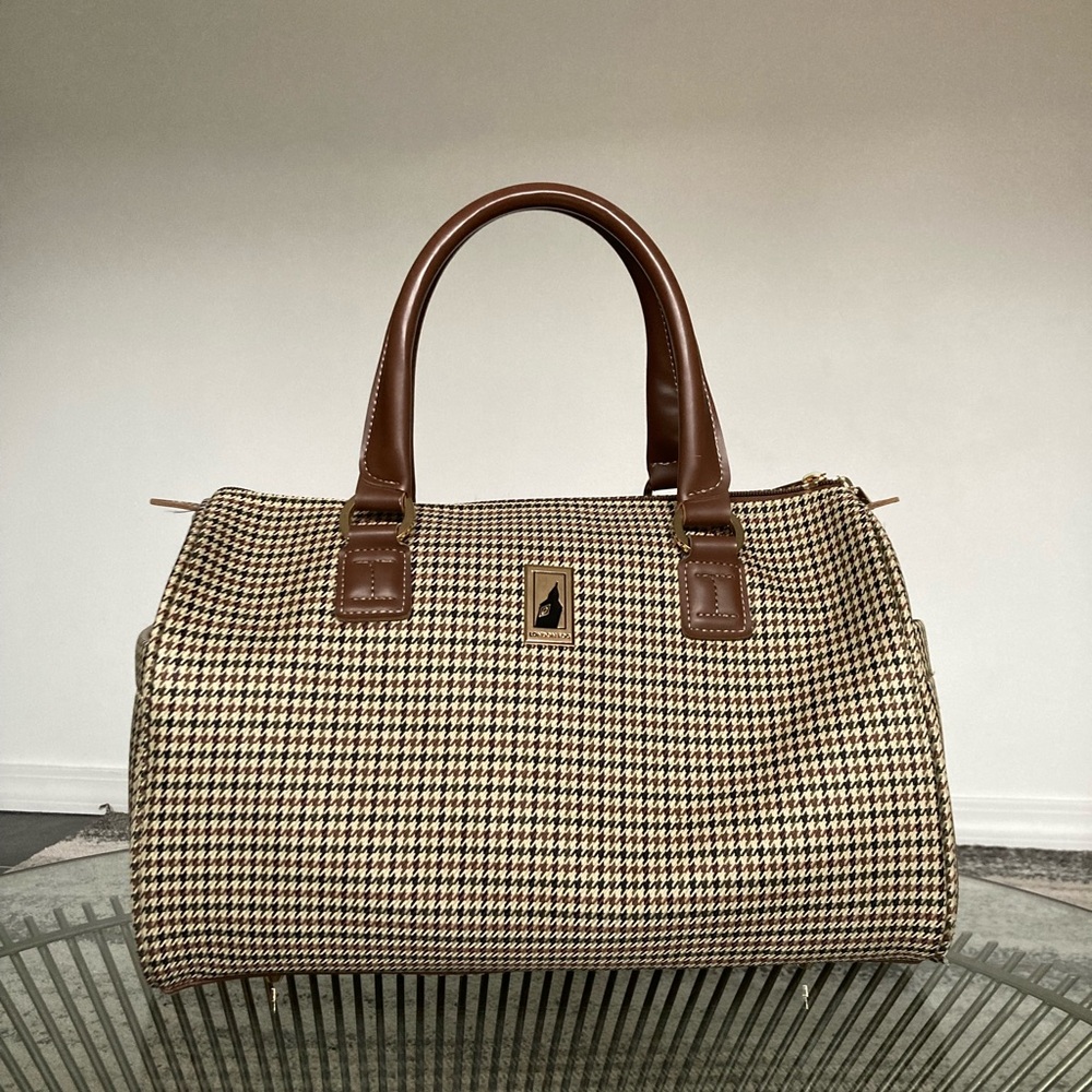 London Fog Duffel bag in brown check plaid